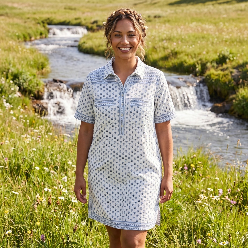 Faherty Rae Linen Shirt Dress Womens S White Blue Floral NWT Coastal Tuckernuck